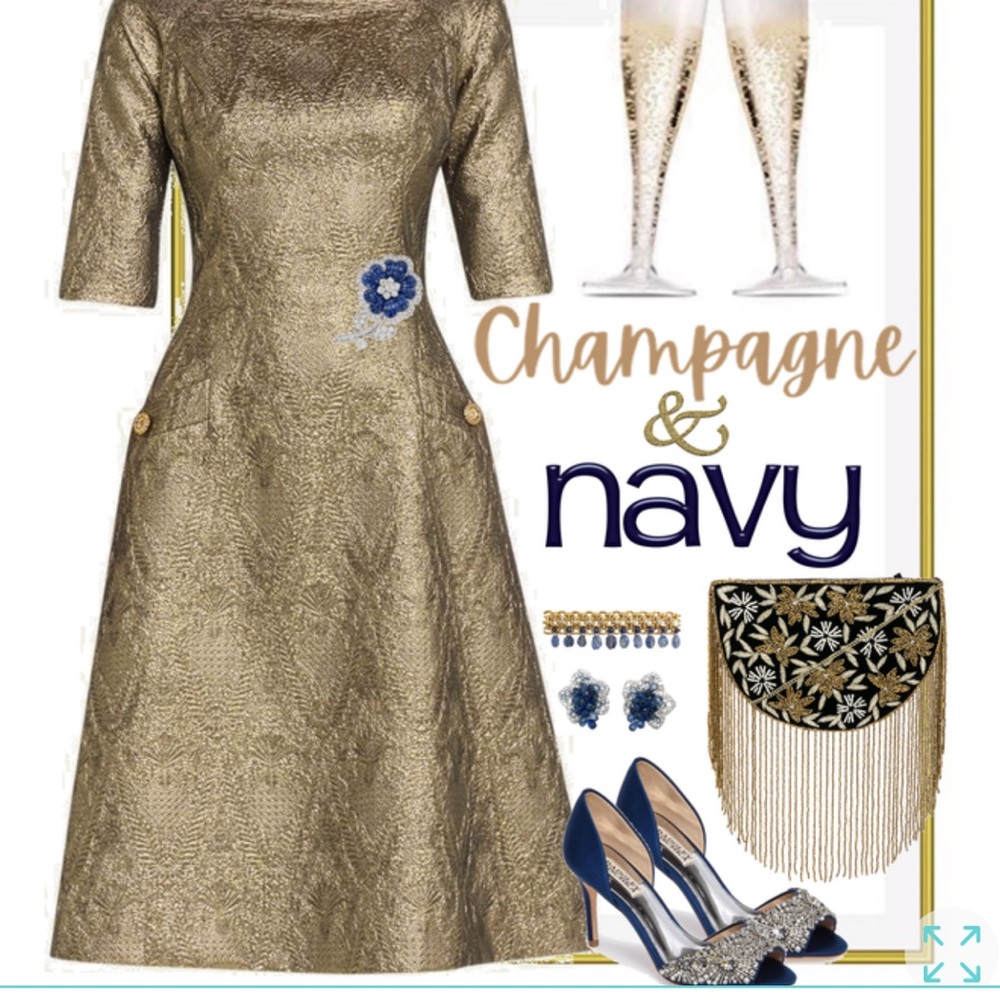 Rickie Freeman for Teri Jon Elbow-Sleeve Metallic Jacquard Midi Dress